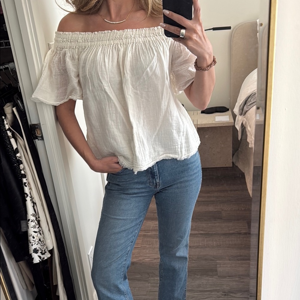 Off-Shoulder White Cropped Top by Velvet